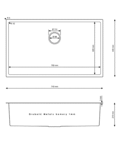 Chiuvetă bucătărie - 2696 | oțel inoxidabil | 74x44 cm | Periat