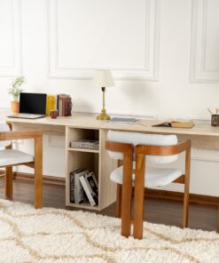 Birou Twin Study Desk - Travertine, Gold | PAL melaminat 18mm | 34 x 50 cm | Travertin/Auriu