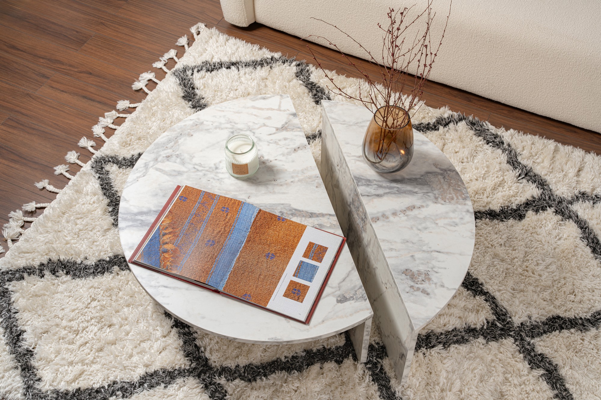 Masă de cafea Orion - Freesia Marble | PAL melaminat 18mm | 85 x 35 x 30 cm | Freesia Marble