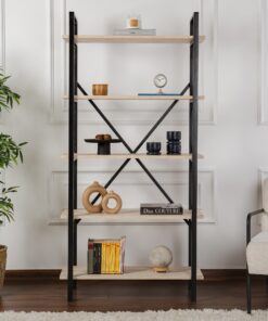 Bibliotecă Elysian - Travertine, Black | PAL melaminat 1mm | 90 x 180 x 34 cm | Travertin/Negru