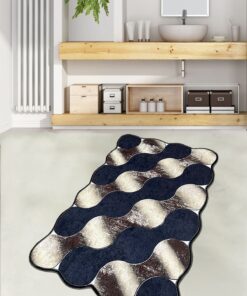 Covoraș baie Circle - Gold - 359CHL2566 | 100% polyester | 70x120 cm | Albastru închis, Auriu, Bej