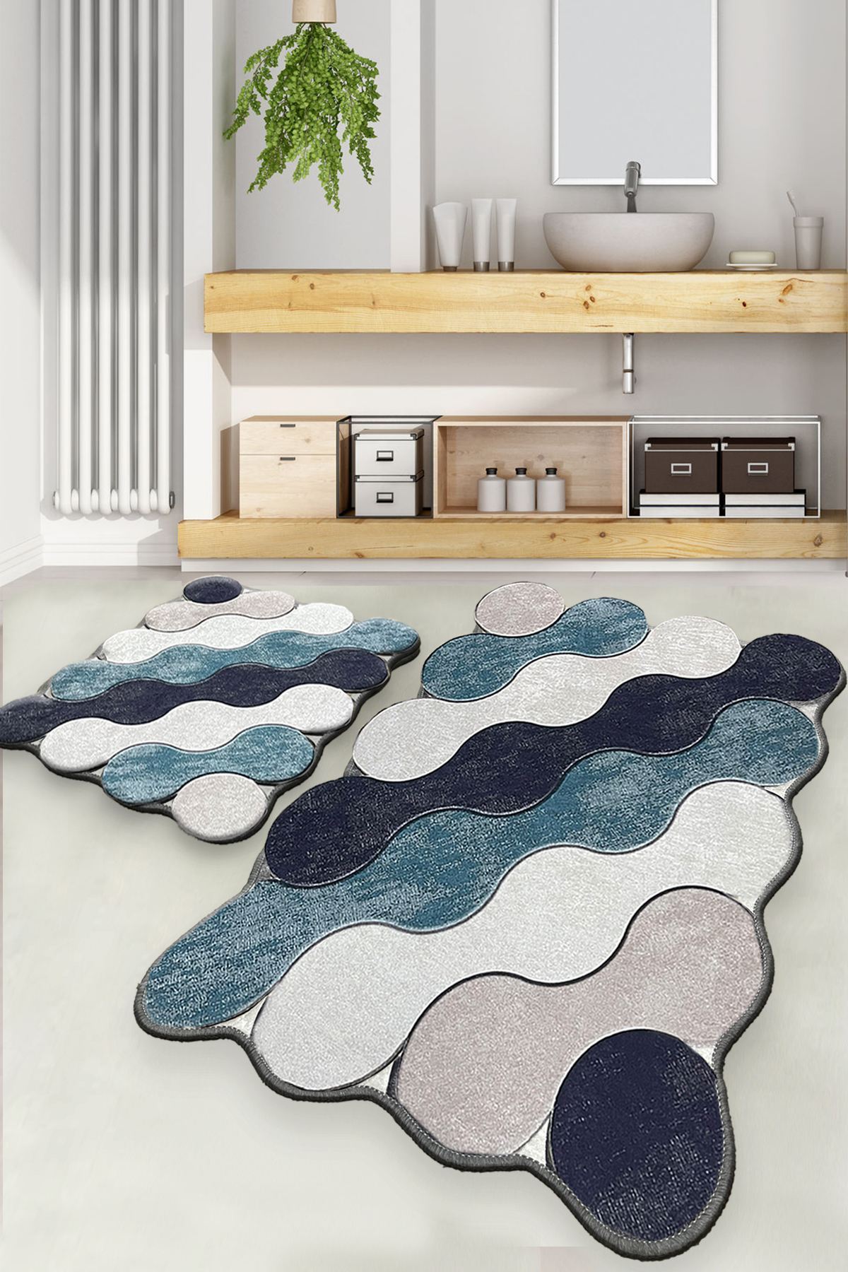 Set covorașe baie (2 buc) Circle - Blue - 359CHL2571 | 100% polyester | 50x60 cm | Albastru, Albastru închis, Alb