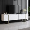 Comodă Luxe - White, Gold | PAL melaminat 18mm | 180 x 50 x 30 cm | Alb/Auriu