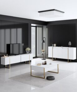 Consolă TV Luxe - White, Gold | PAL melaminat 18mm | 160 x 80 x 35 cm | Alb/Auriu