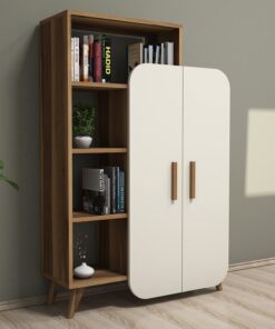 Bibliotecă Form - Walnut, Cream | PAL melaminat 18mm | 90 x 132 x 32 cm | Nuc/Crem