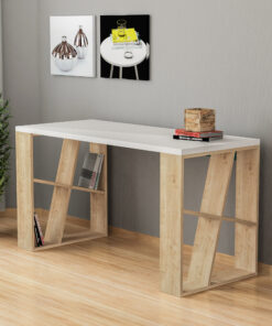 Birou Honey - White, Oak | PAL melaminat 18mm | 140 x 75 x 60 cm | Alb/Stejar