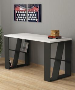 Birou Honey - White, Anthracite | PAL melaminat 18mm | 140 x 75 x 60 cm | Alb/Antracit