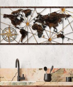 Decorațiune metal World Map Large - 1 | 120 x 60 cm | Multicolor