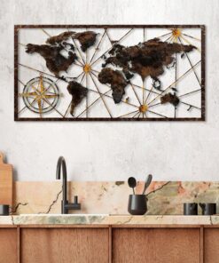 Decorațiune metal World Map Large - 1 | 120 x 60 cm | Multicolor