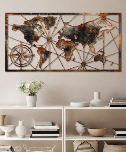 Decorațiune metal World Map Large - 3 | 120 x 60 cm | Multicolor