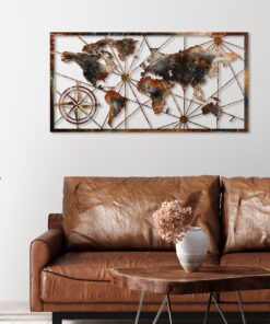 Decorațiune metal World Map Large - 3 | 120 x 60 cm | Multicolor