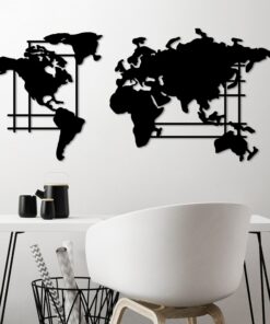 Decorațiune metal World Map - L | Negru