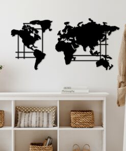 Decorațiune metal World Map - L | Negru