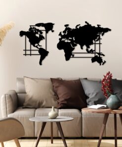 Decorațiune metal World Map - L | Negru