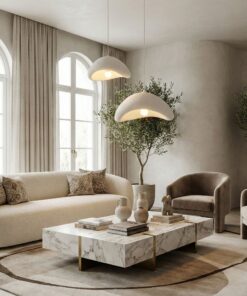 Candelabru Luna-40-50-T-Nua | corp metal, abajur fibra de sticla | H:60 - 115 cm | 2xE27 | Alb