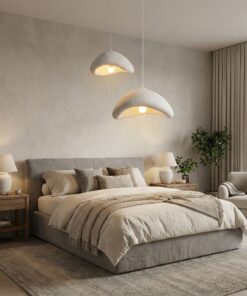 Candelabru Luna-40-50-T-Nua | corp metal, abajur fibra de sticla | H:60 - 115 cm | 2xE27 | Alb