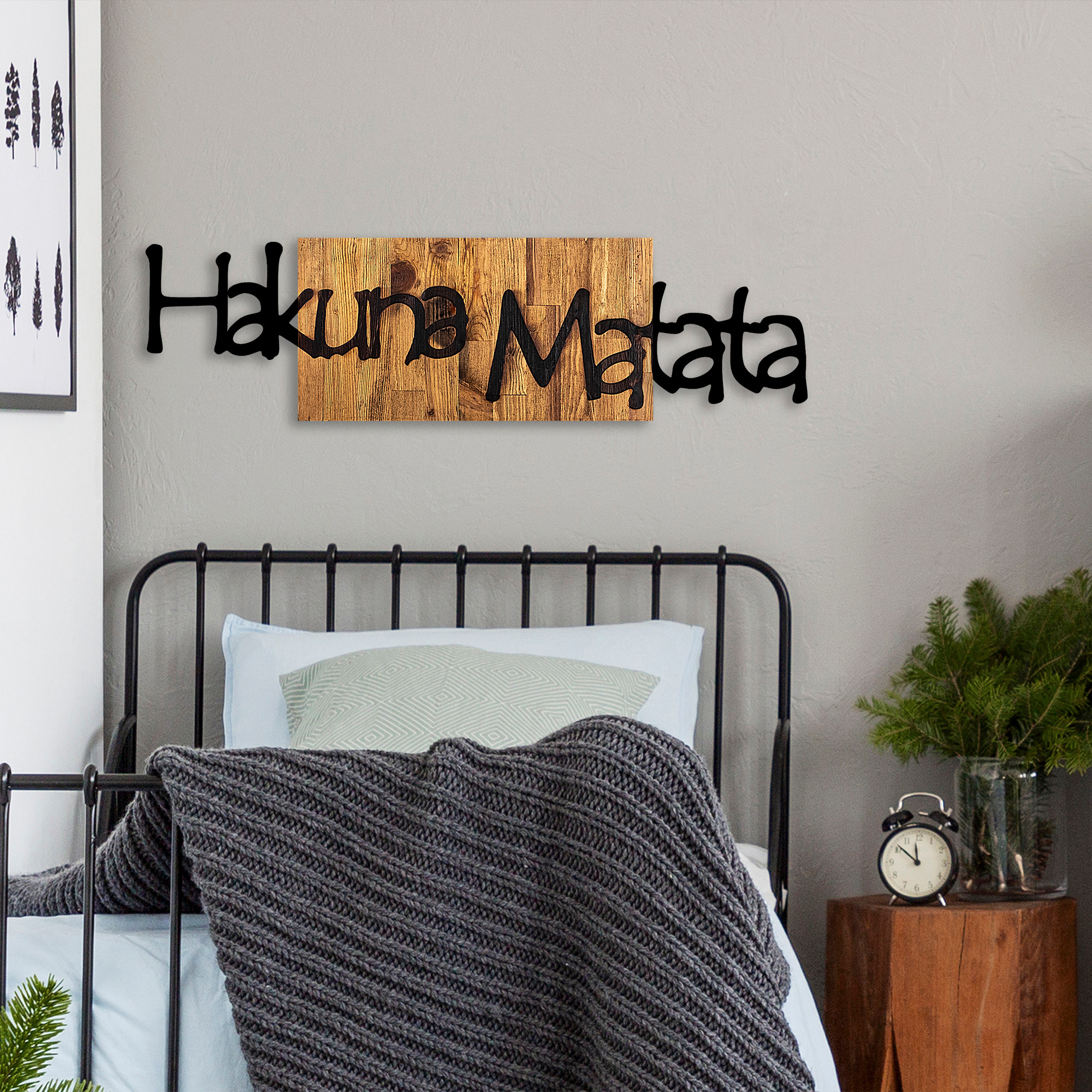 Decorațiune lemn Hakuna Matata 4 | Negru/Light Walnut