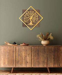 Decorațiune lemn Tree v2 - Gold | Nuc/Auriu